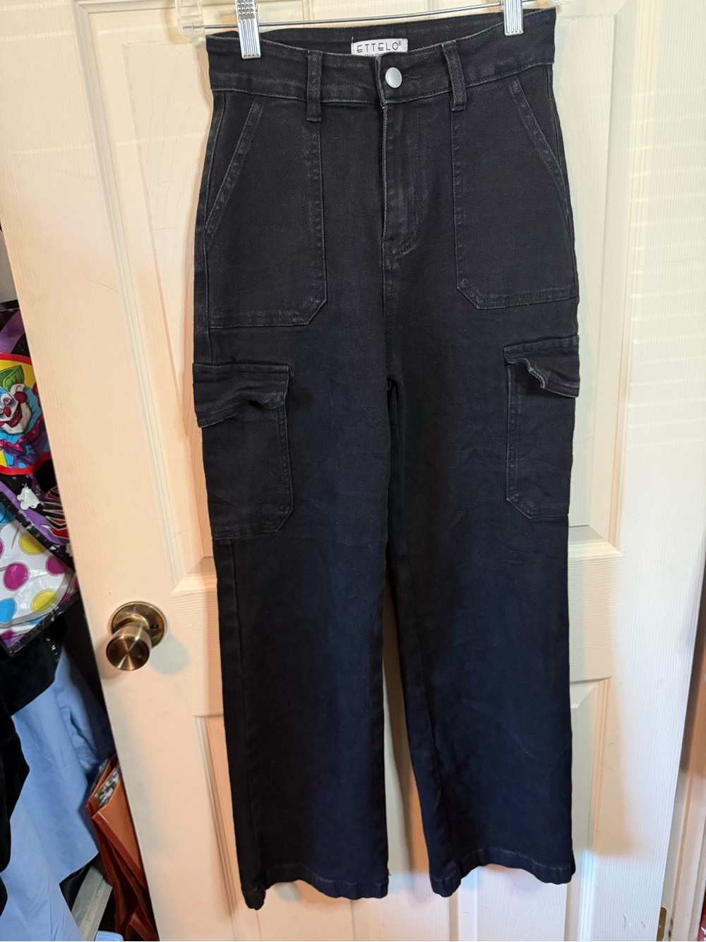 Ettelo High-Waist Black Cargo Wide-Leg Pants Jeans Woman’s Size 4